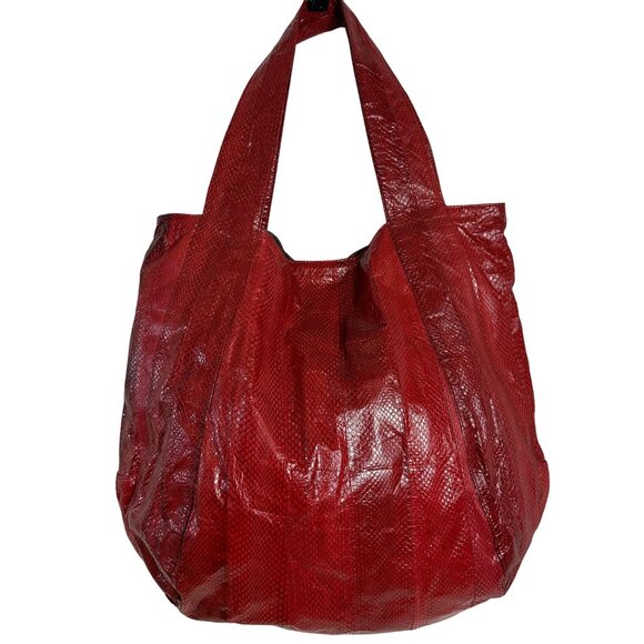 Beirn Snakeskin Ethically Sourced JENNA Hobo Tote Bag Red Lightweight Packable - Picture 2 of 11
